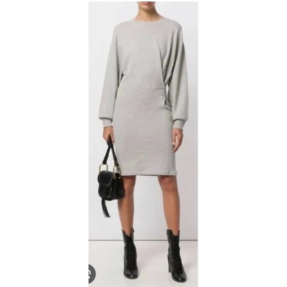 Isabel Marant Etoile Fewlyn Dress Size Small 36 Cotton Linen Knit Ruched Gray - Picture 1 of 10